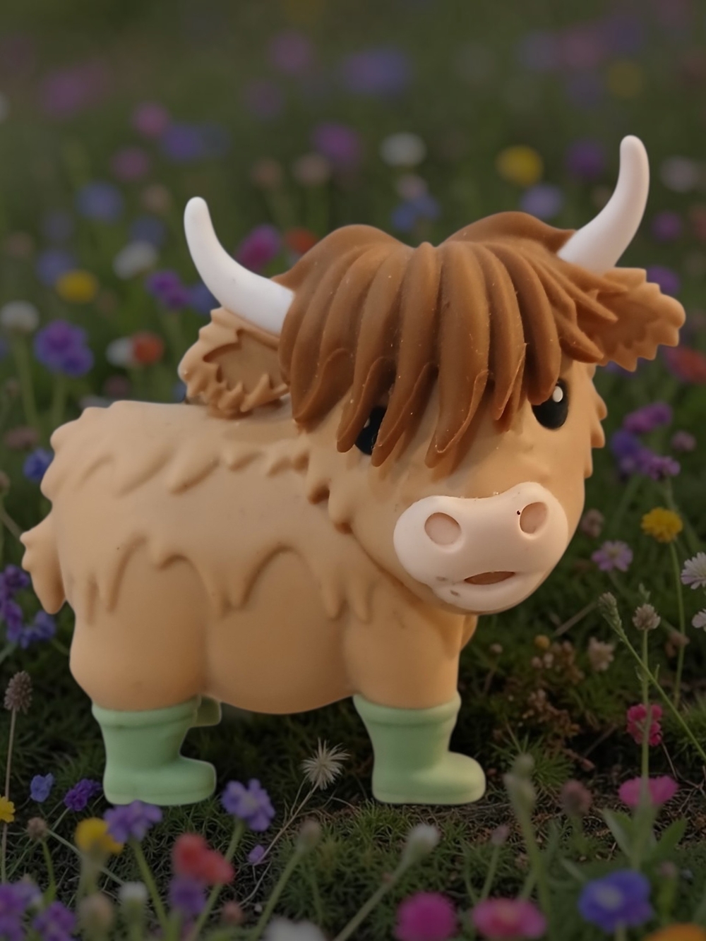 Plush Highland Cow Figurine in Light Brown Pocketbac Holder